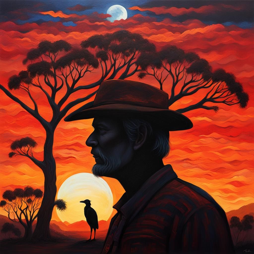 Australian Native Silhouette: Impressionist Oil Painting