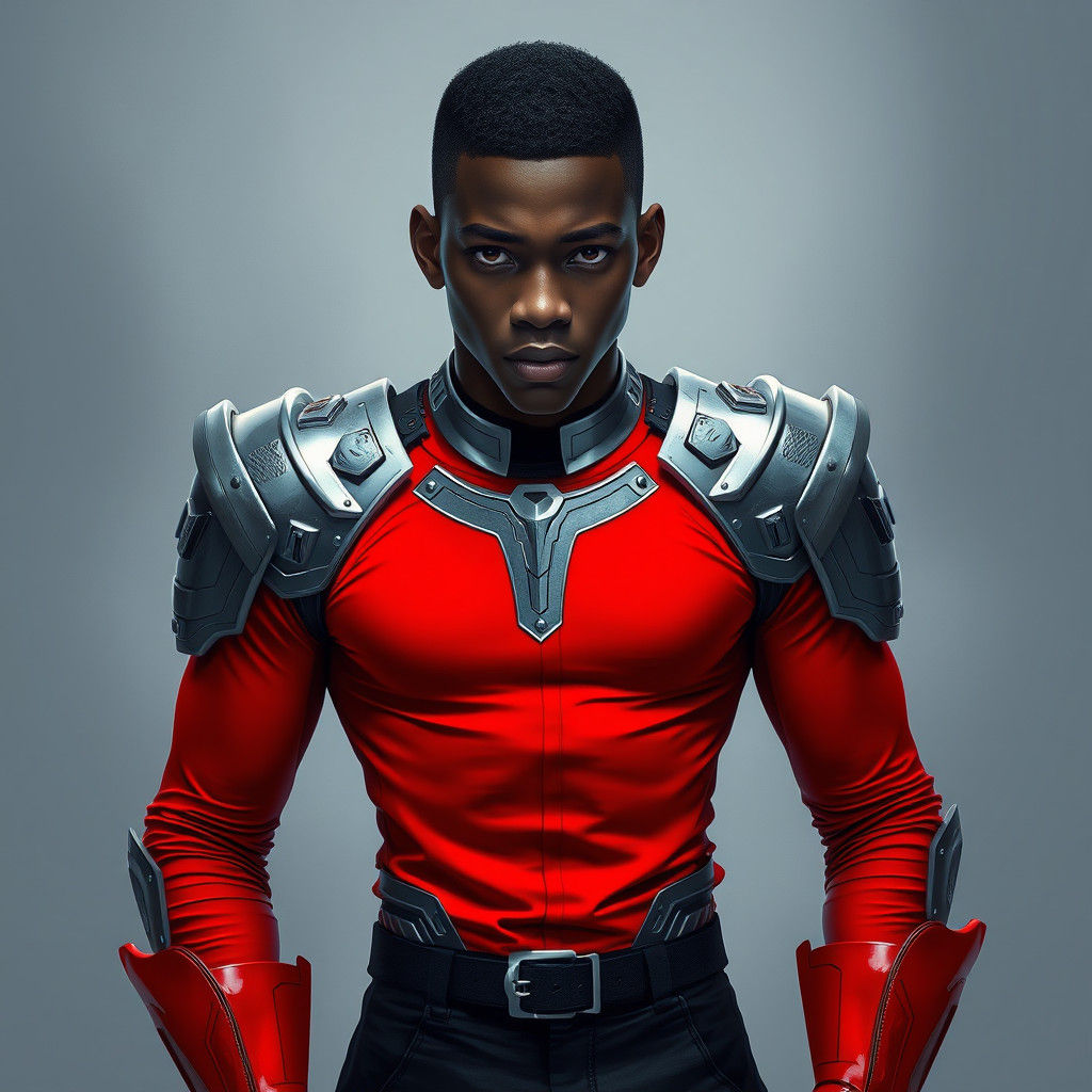 Futuristic Black Man in Silver Armor, Digital Art