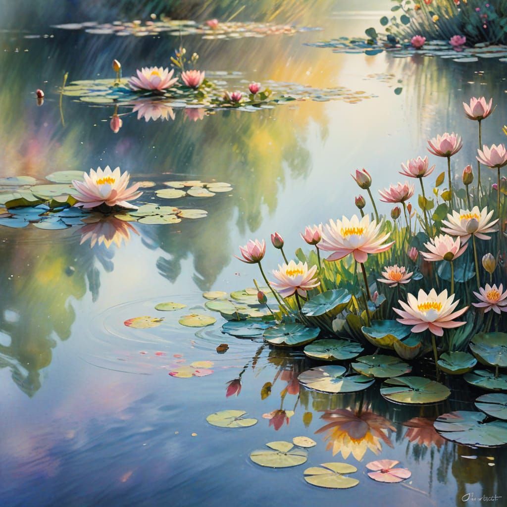 Impressionist Water Lilies in Soft Focus
