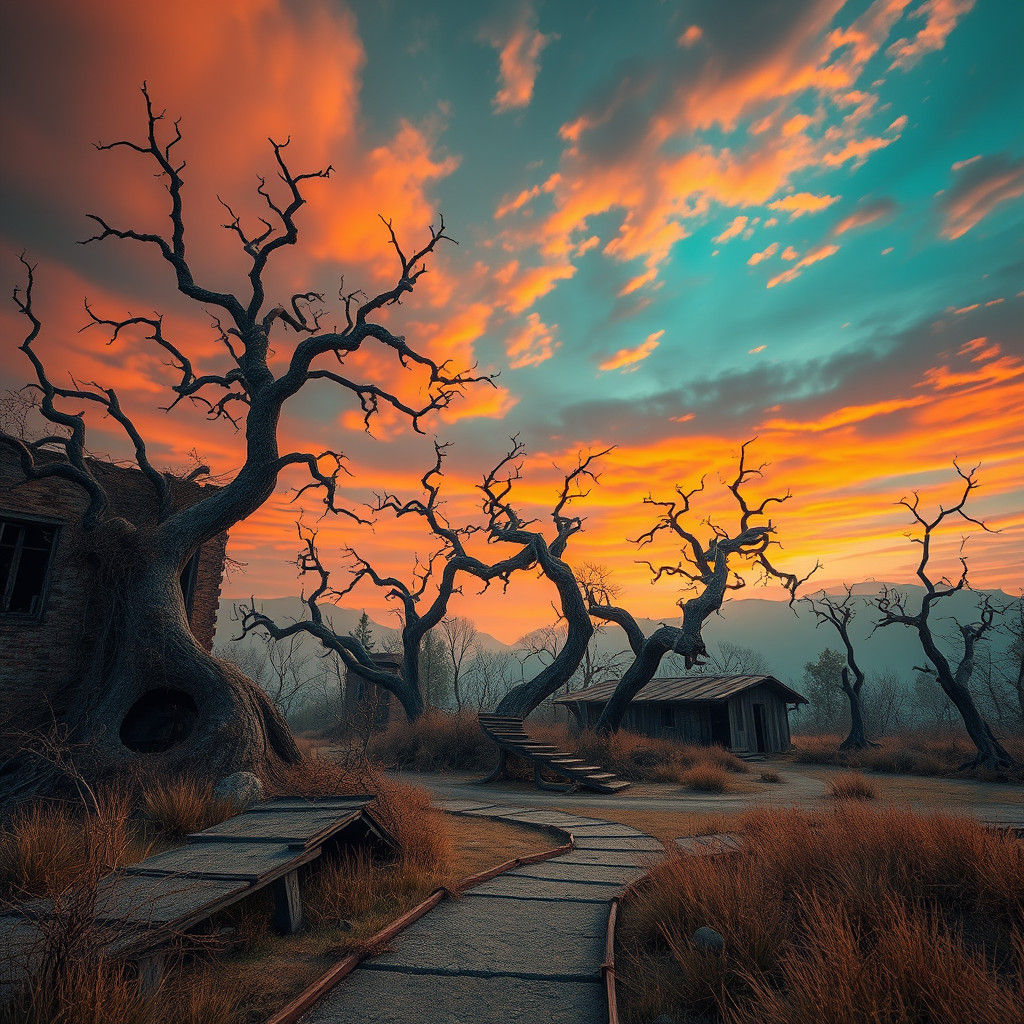 Melancholic Abandoned Landscape in Surreal Style