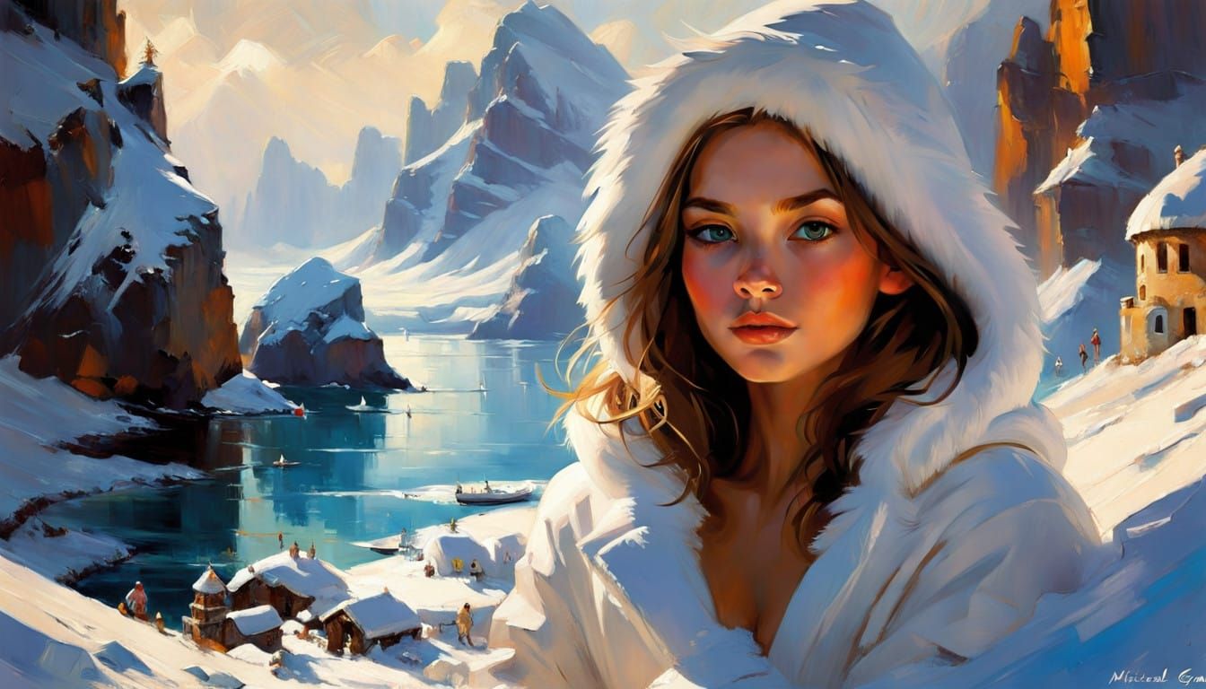 Eskimo Woman in a Monochromatic Cubist Shelter