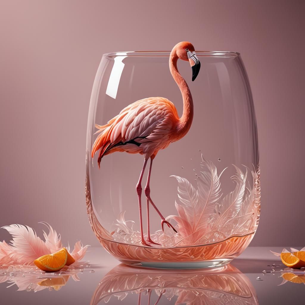 Flamingo in Glass: Hyperrealistic Concept Art