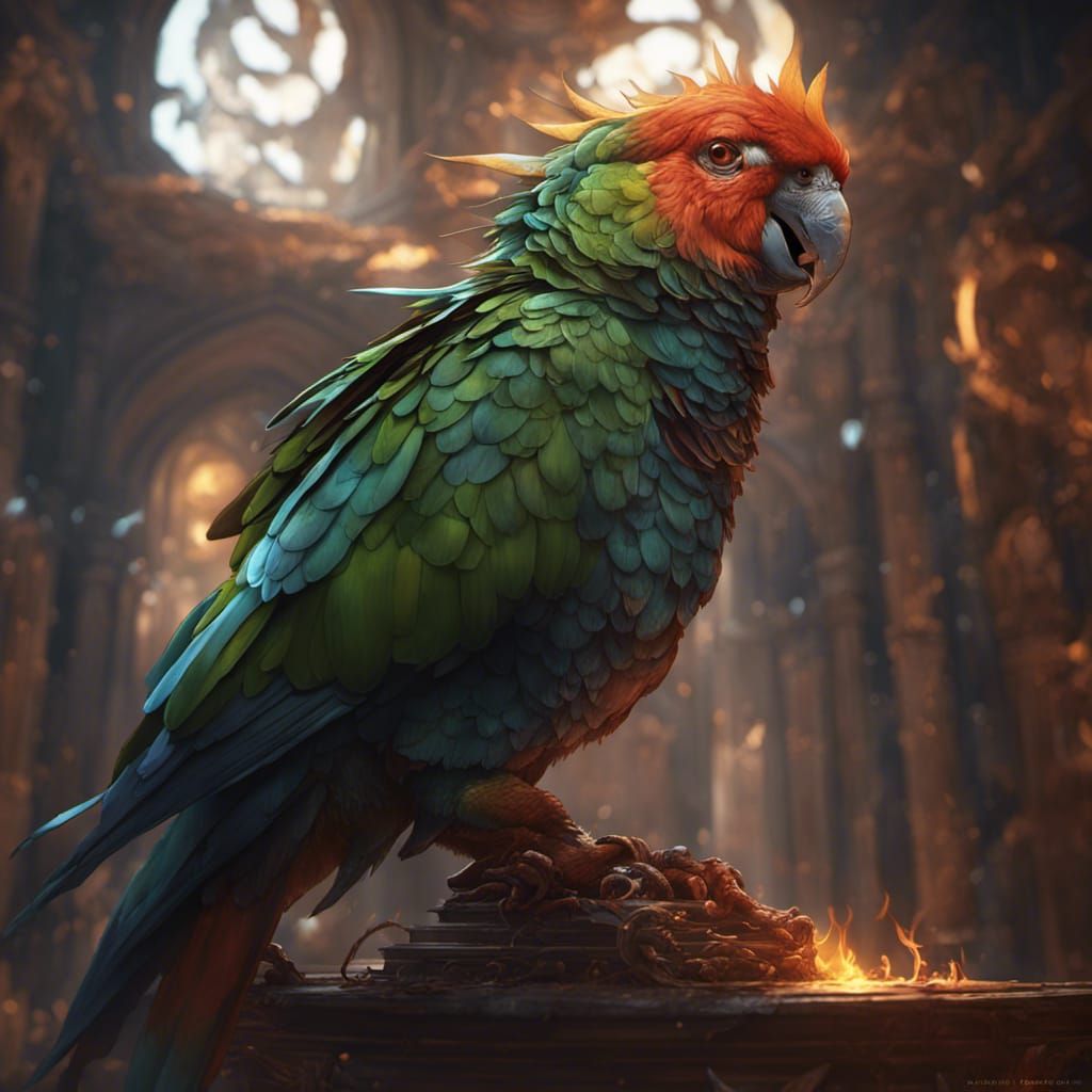 Devil Parakeet in Dark Fantasy Style