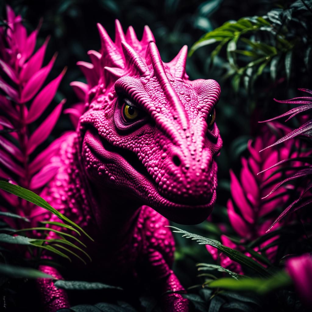 Pink Dinosaur Hidden in Jungle Watching Viewer