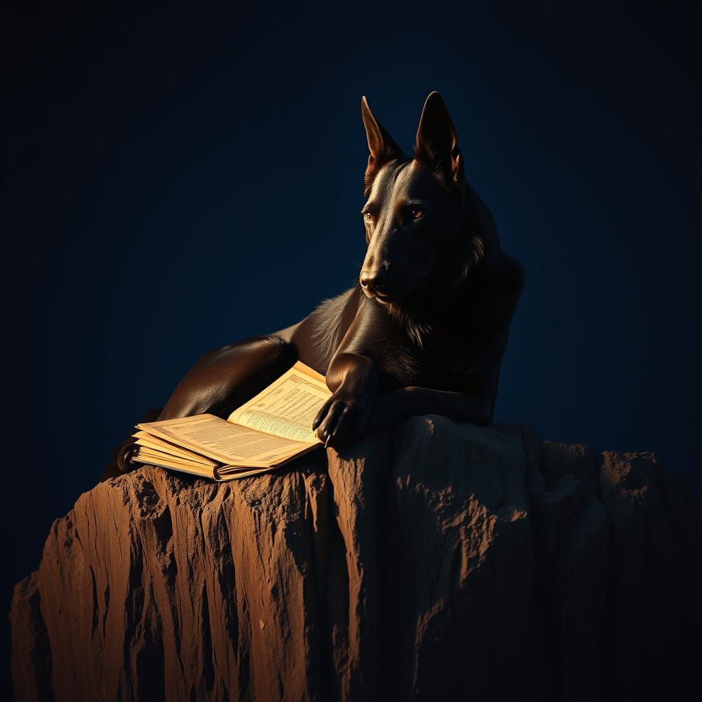 Majestic Anubis-Inspired Hound Rests on Cliff's Edge