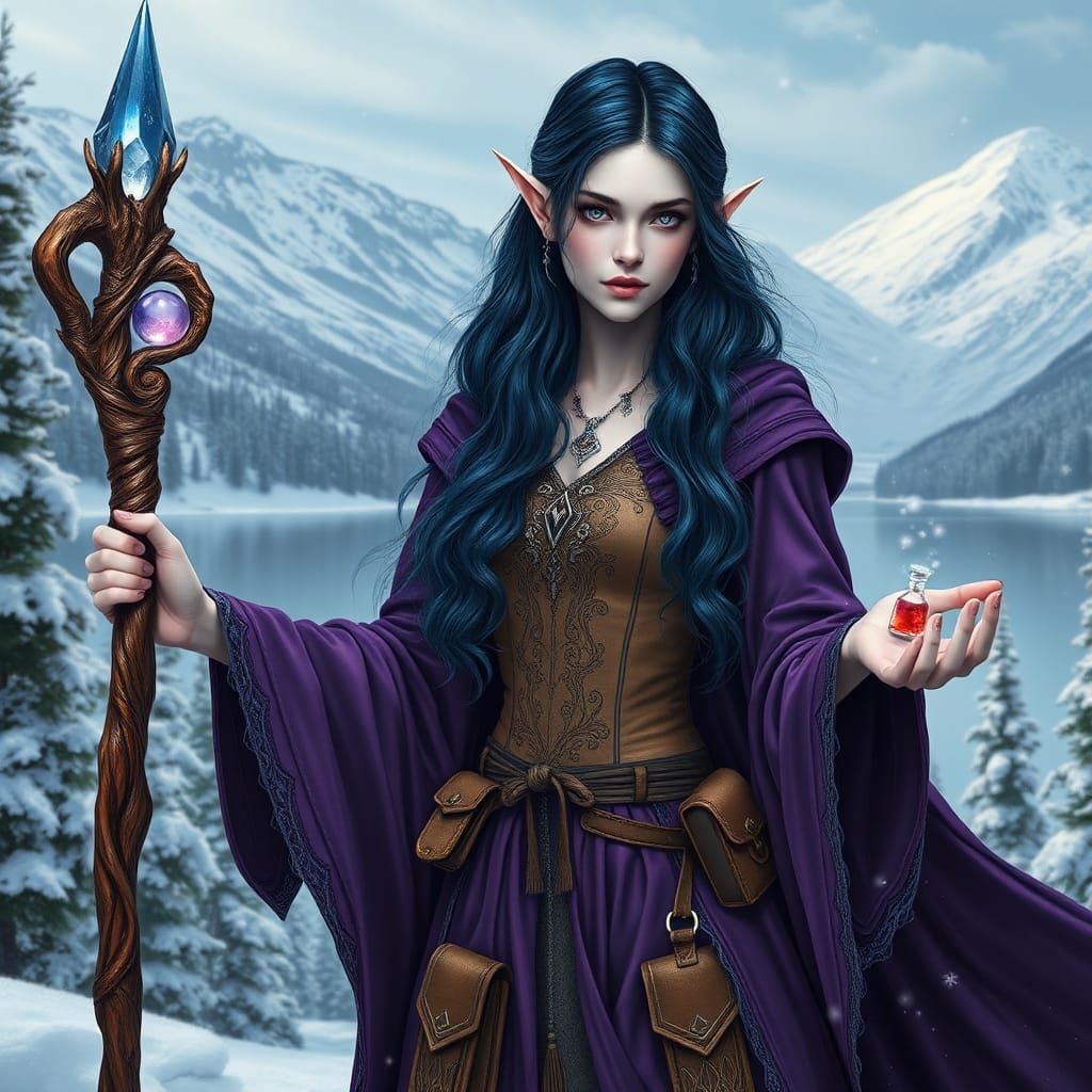Enchanting Elf Sorceress Conjures Winter Magic