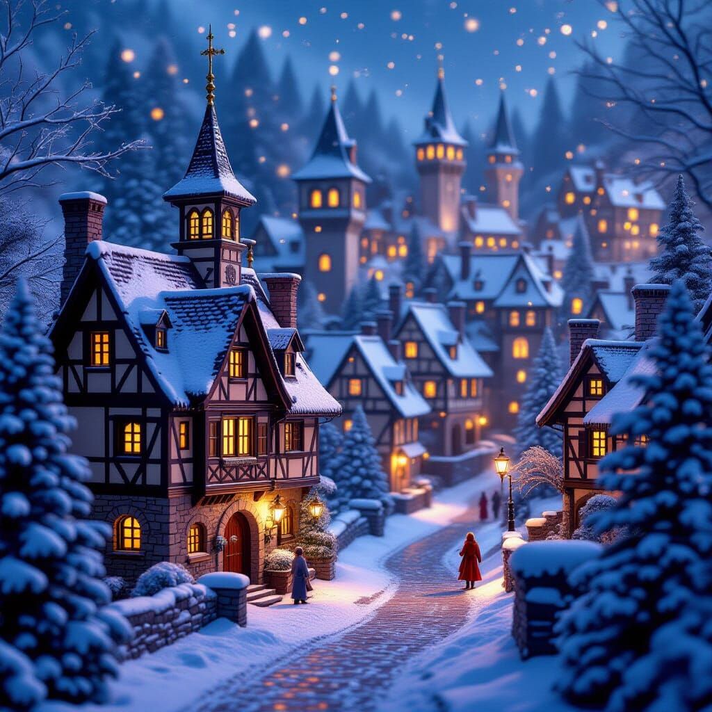 Christmas Fantasy Miniature City in Tilt-Shift Style