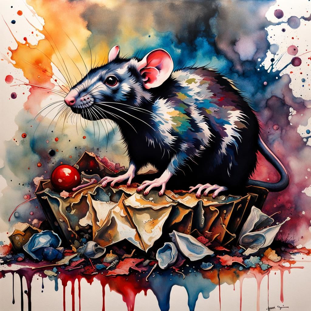 Rat on Garbage in Style of Classical Painting