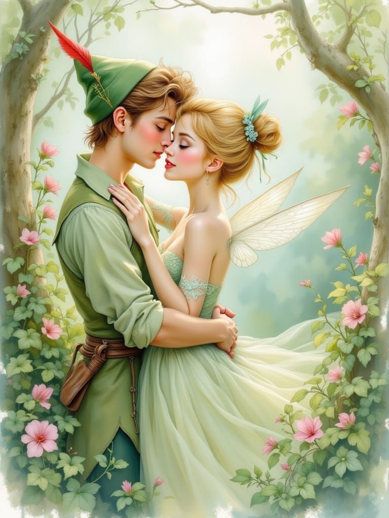 Tinkerbell and Peter Pan in Pastel Oil Style
