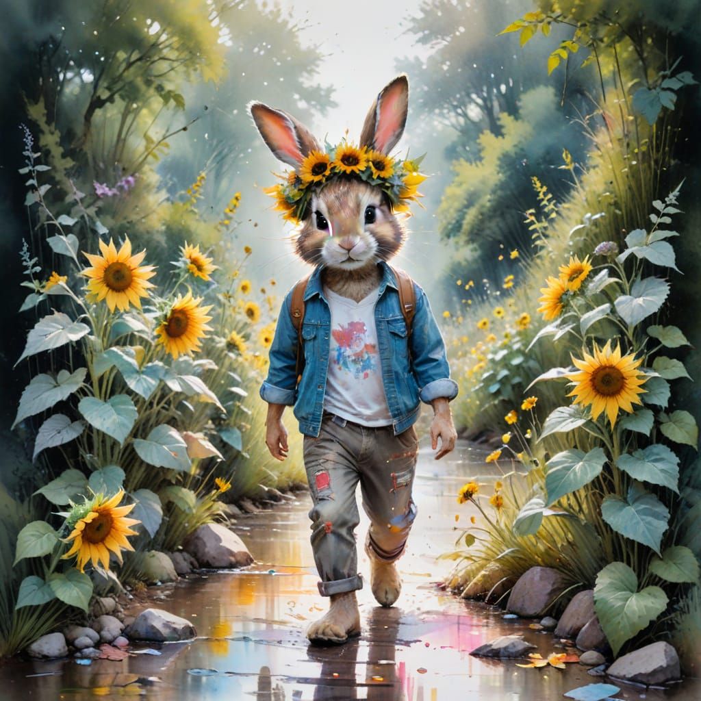 Whimsical Rabbit Skips to Crystalline Palace in Watercolour ...