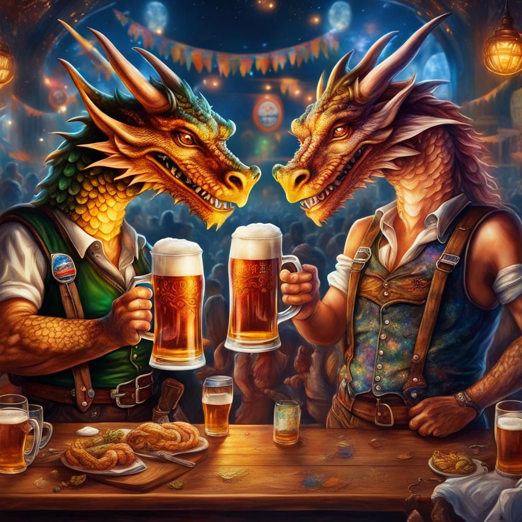 Dragons Celebrate Oktoberfest in Cosmic Holographic Style