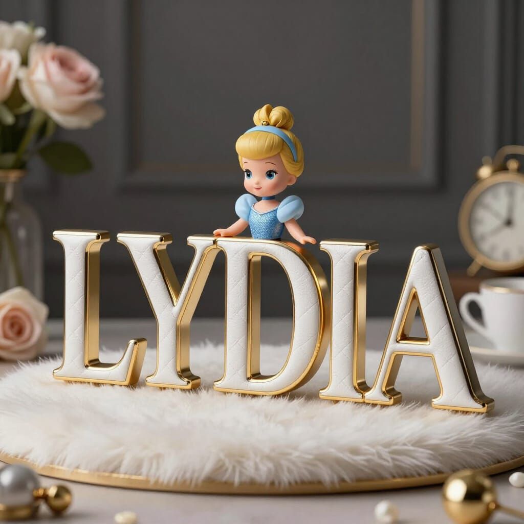 Luxury 3D Name Design 'LYDIA' with Cinderella Doll