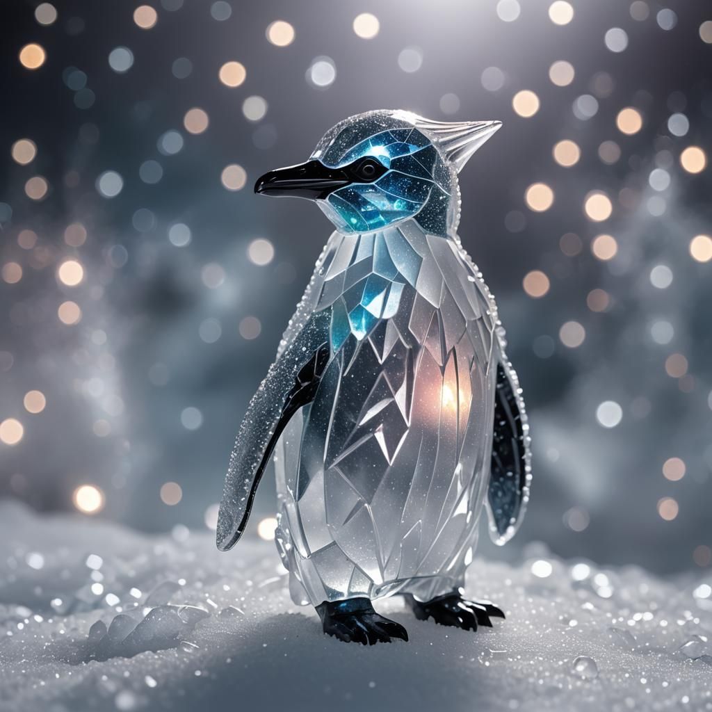 Crystal Penguin Sculpture in Art Deco Style
