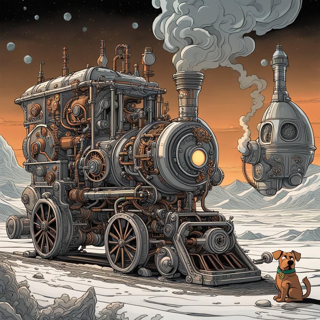 Scooby Doo and Darth Vader in Steampunk Lunar Scene