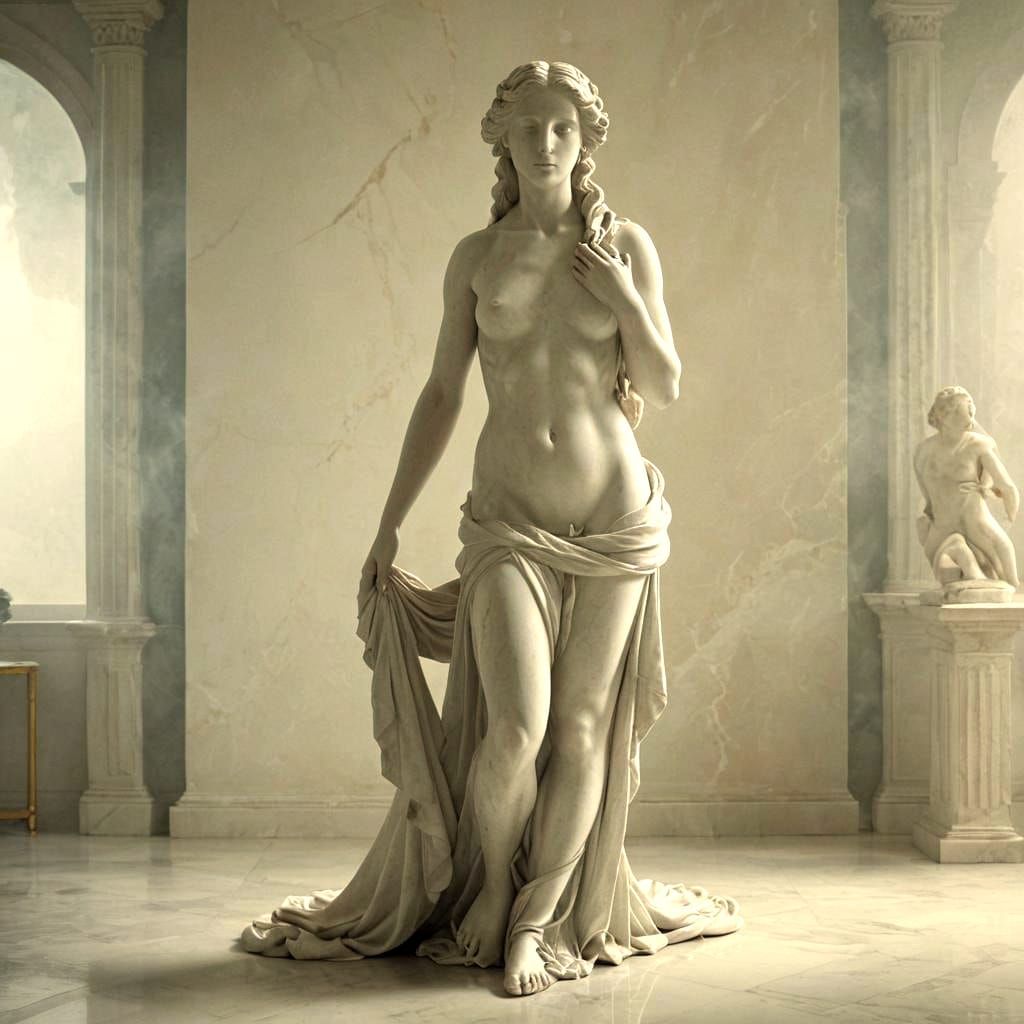 Photorealistic Statue Inspired by Botticelli, in Canova Styl...