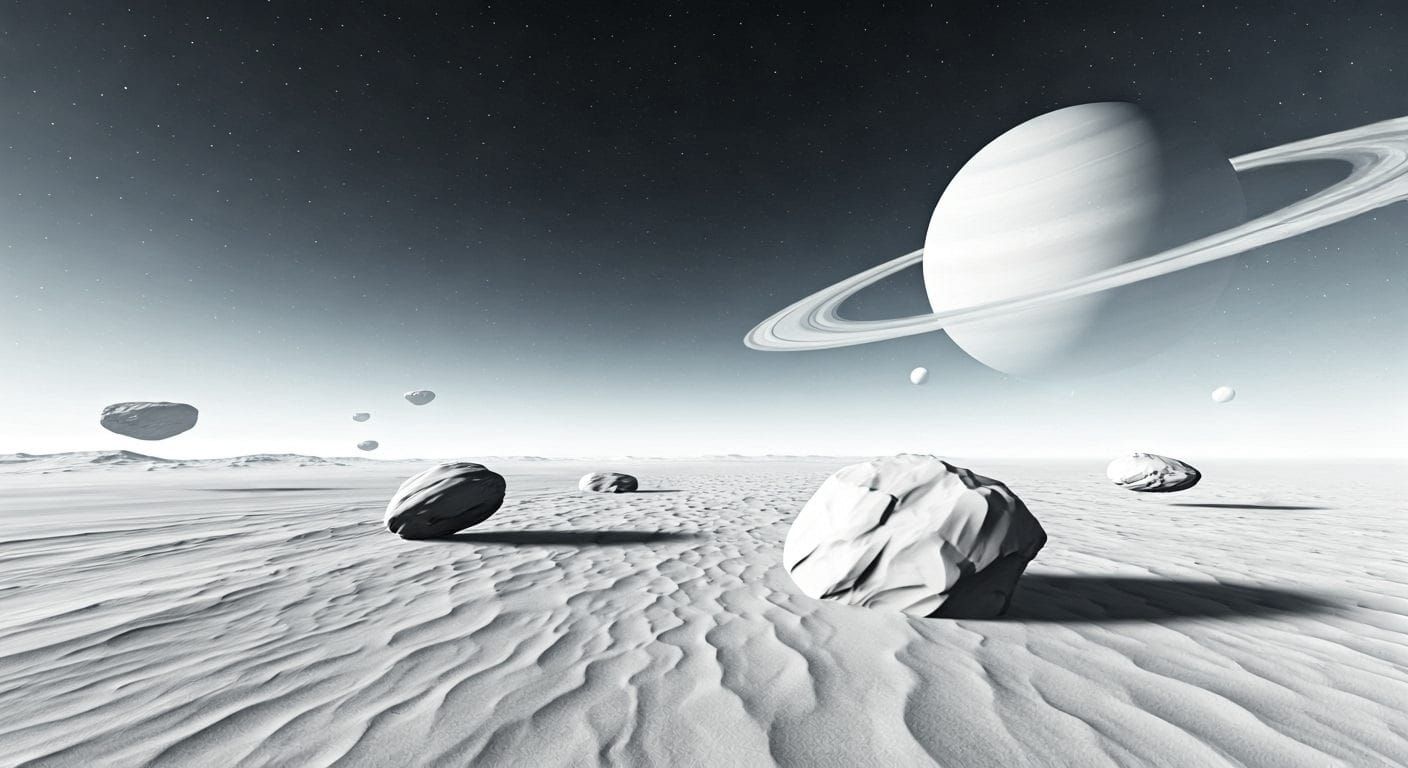 Sci-Fi White Desert Landscape with Floating Rocks