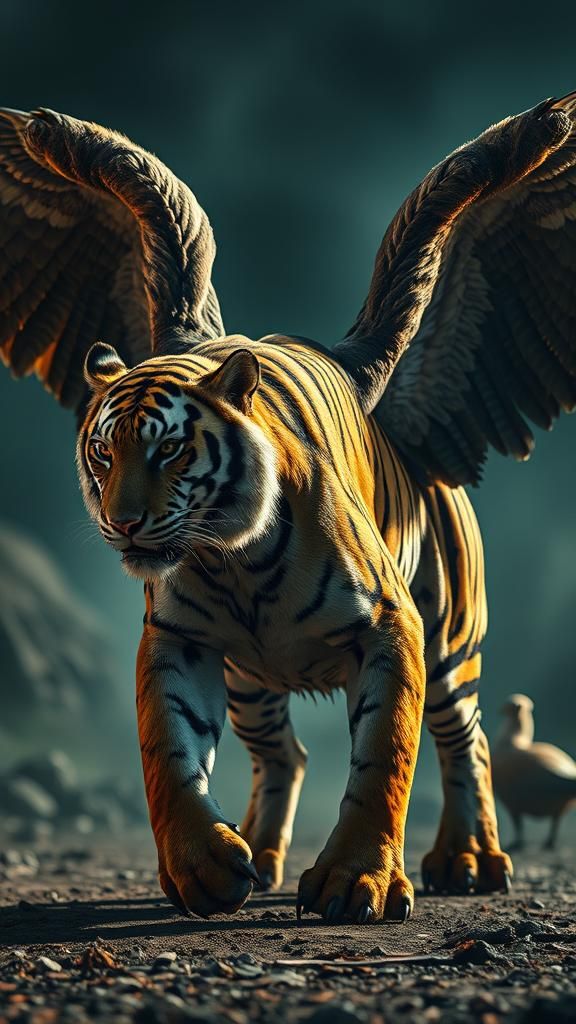 Majestic Tiger-Eagle Hybrid in Photorealistic Style