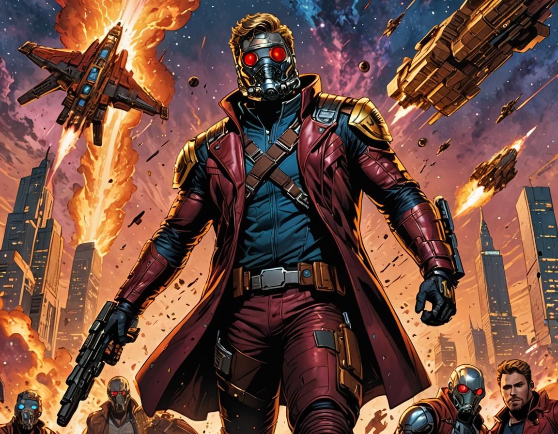 Star-Lord Leading the Charge: Comic Book Illustration