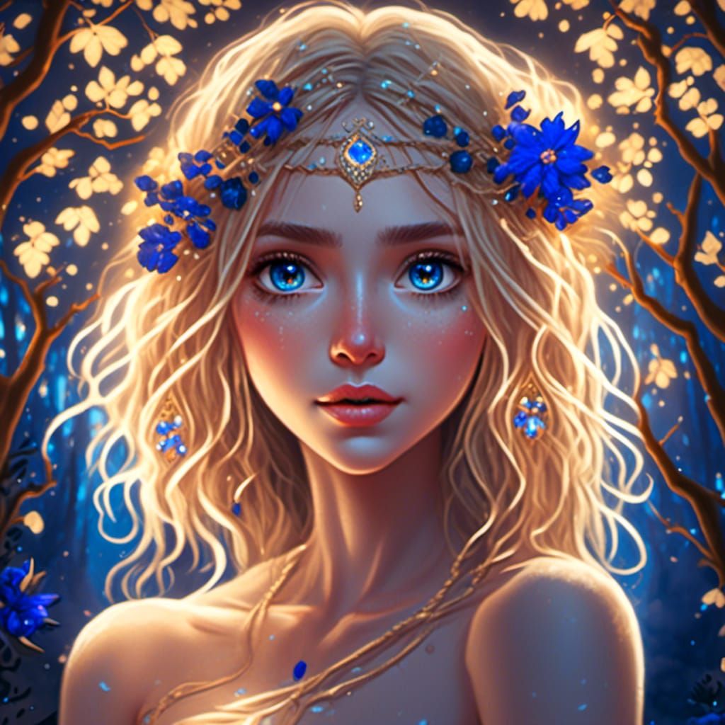 Bohemian Woman in Twinkling Forest