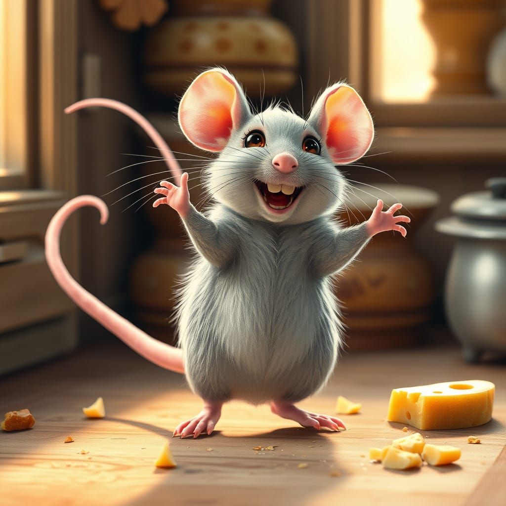 Joyful Rodent Dance in a Whimsical Kitchen Scene