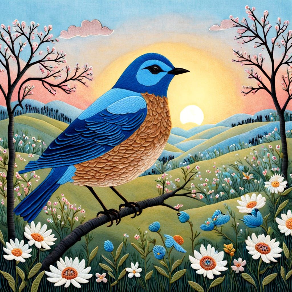 Bird in Folk Art Embroidery Style