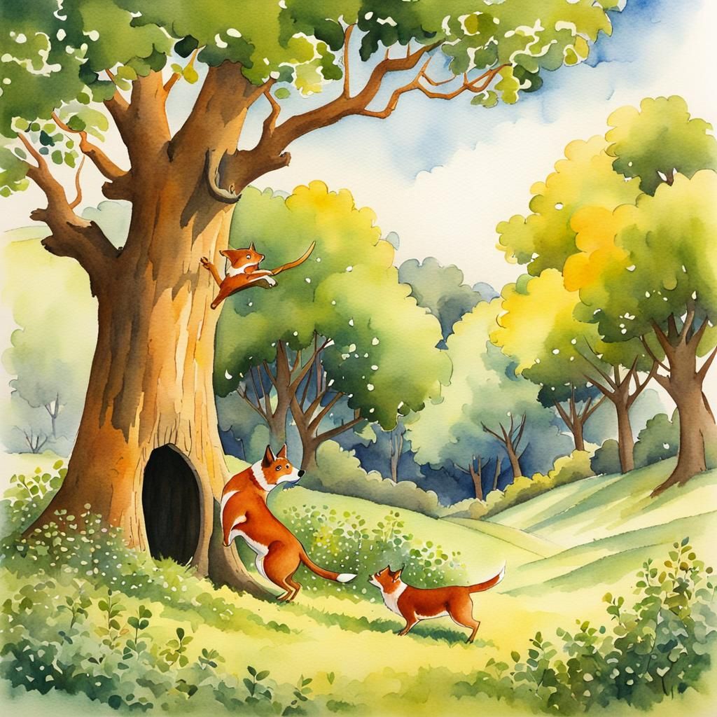 Barking Up the Wrong Tree: Watercolour Illustration