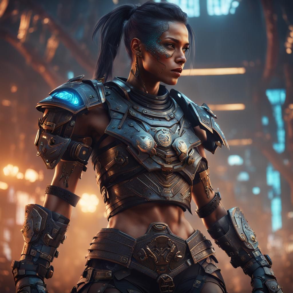 Cyberpunk Gladiator Woman in Detailed Matte Painting