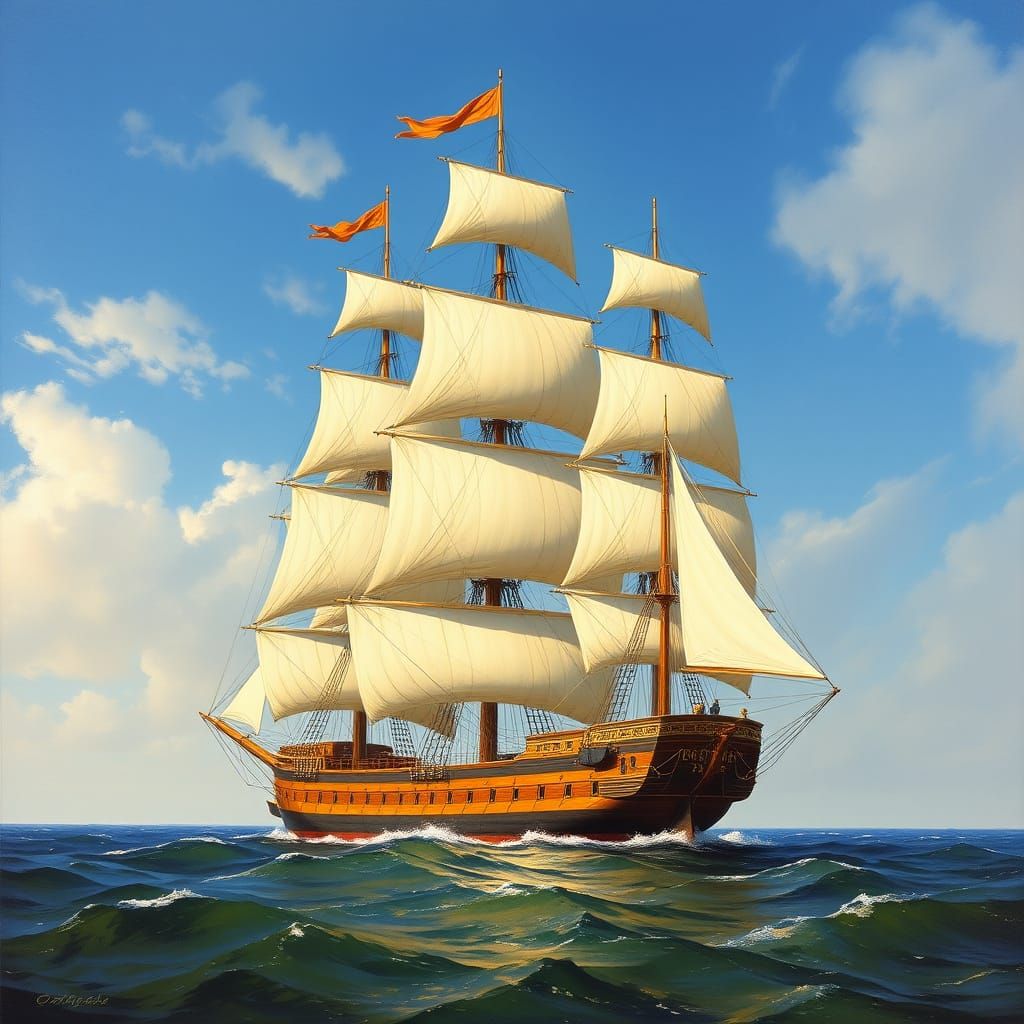 Majestic Sailing Ship in Romantic Style