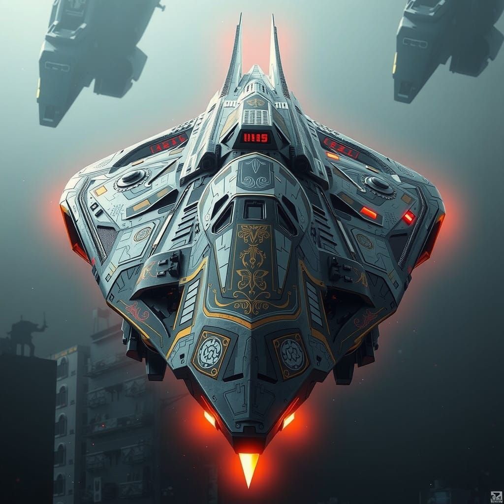 Hyper-Realistic Cyberpunk Spaceship with Ancient Futuristic...