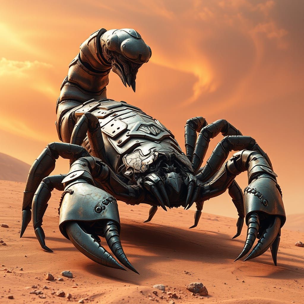 Cyberpunk Scorpion in Desert Landscape