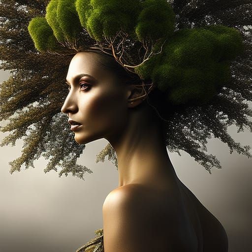 Tree Woman Cloud Bird Art Masterpiece