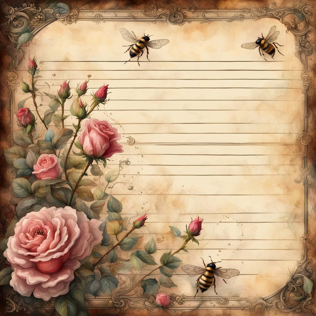 Vintage Roses, Bees, and Music Steampunk Art