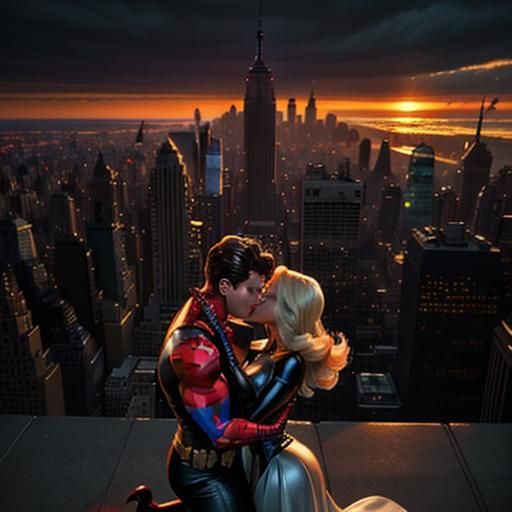 Lady Death and Spider-Man Kiss at Sunset