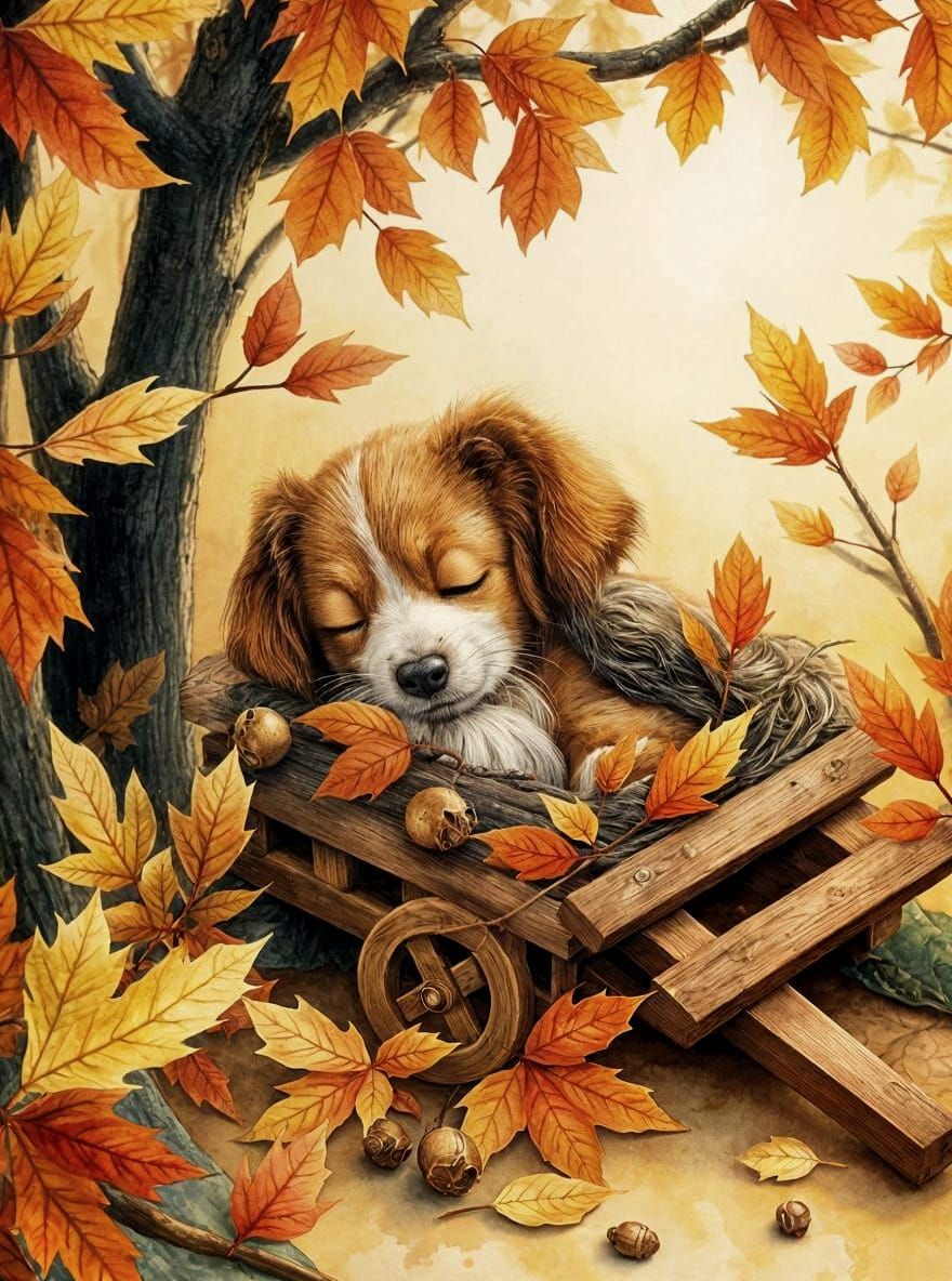 Cozy Beagle Puppy in Autumn Leaves Children's Book Cover
