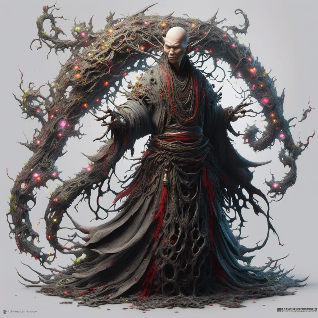 Wise Asian Monk Character Design in Anime Art Style