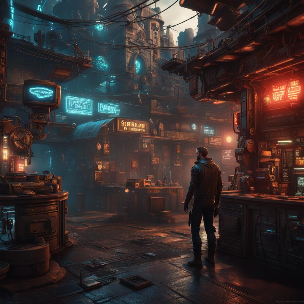 Cyberpunk Man in Blackwell Games Style