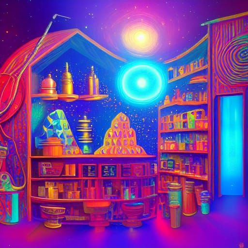 Astral Cosmic Magic Shop in Holographic Style