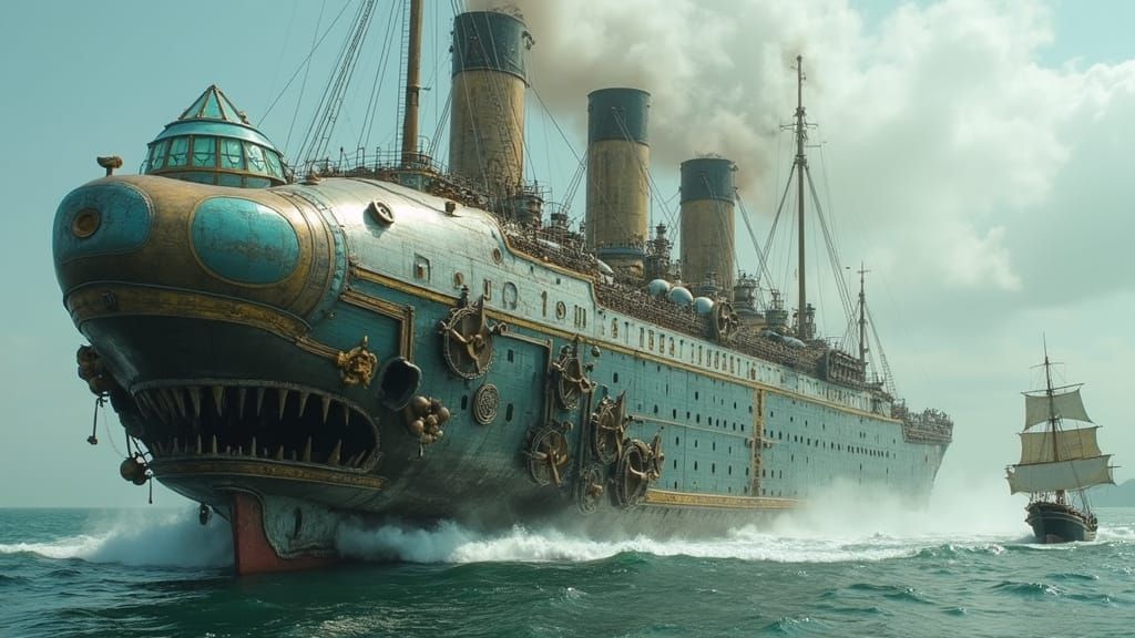 Steampunk Shark Ocean Liner With Pyramids