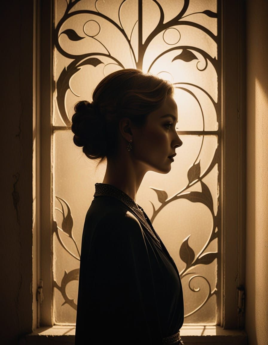 Art Deco Silhouette of a Woman in Golden Hour Light