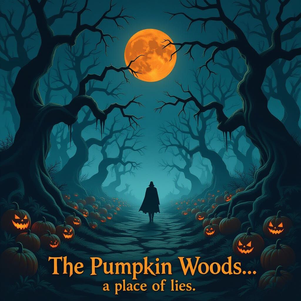 Dark Atmospheric Pumpkin Woods with Orange Moon
