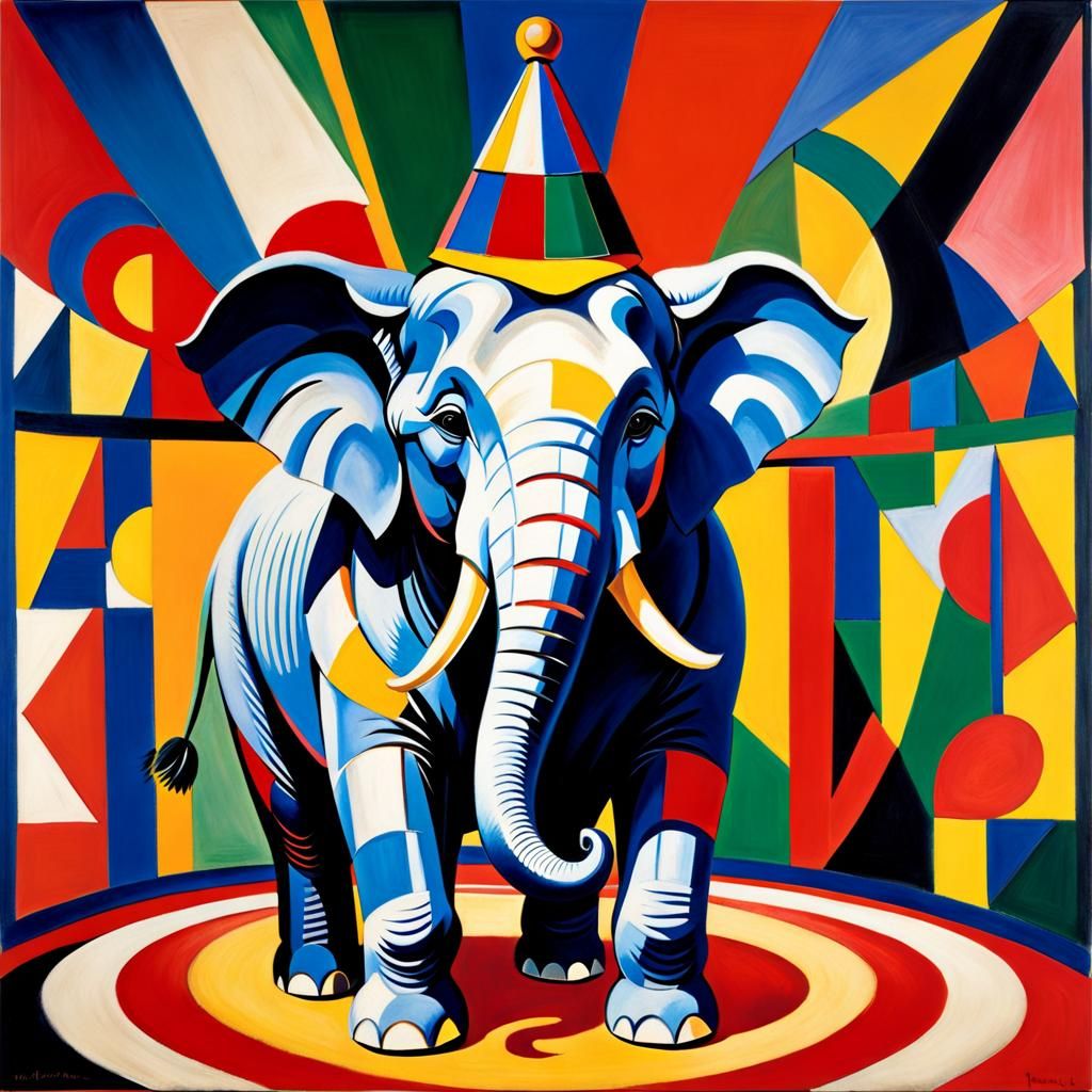 Cubist Elephant Ringleader in Fauvist Style