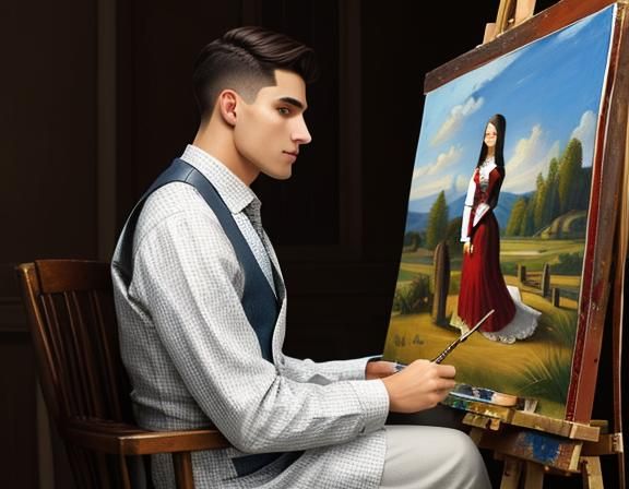 Artist Depicts Woman in Portrait Painting