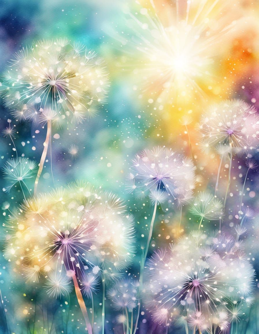 Cosmic Dandelions in Watercolor Astral Mixed Media