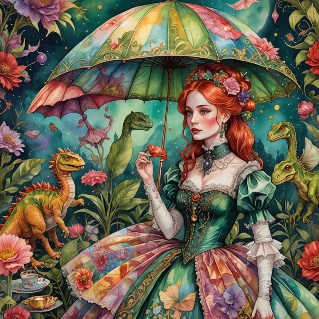 Woman with dinosaurs