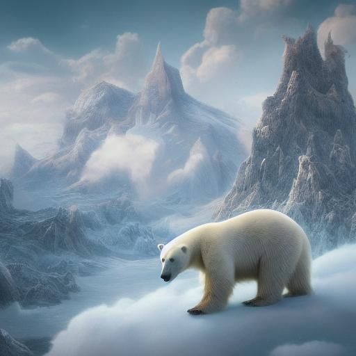 Polar Bear in Clouds: Detailed Matte Painting