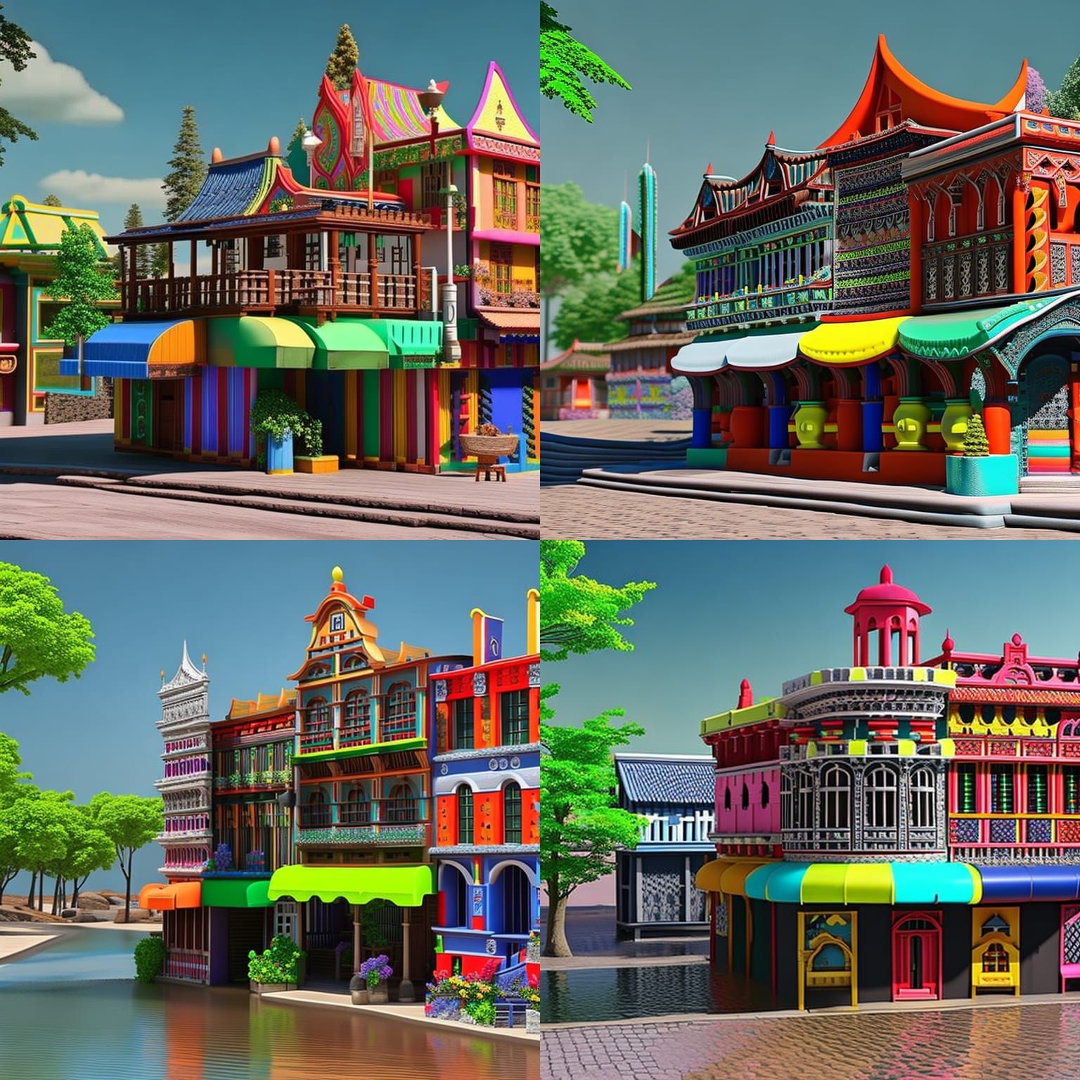A 3d high resolution colorful Town,,rivers ,waterfalls lumion render, photorealistic, unreal engine-5 8k resolution cin...
