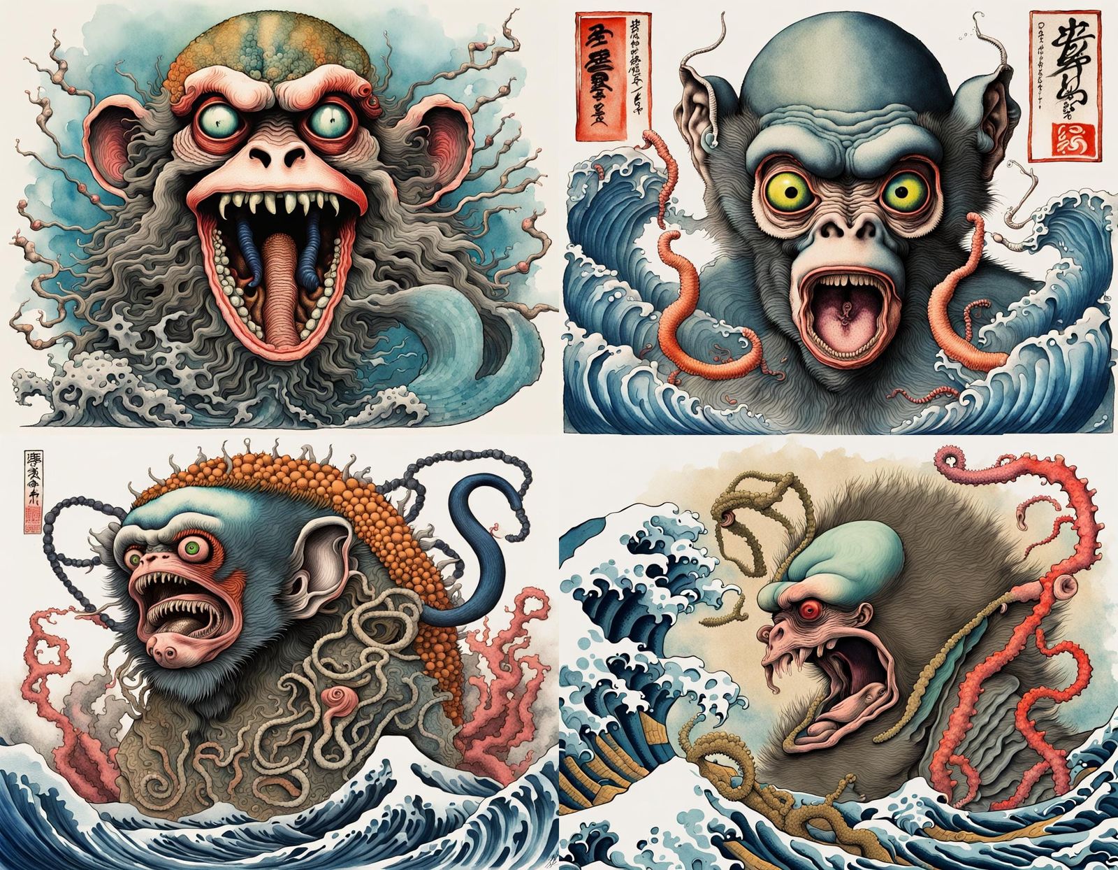 Hybrid Creature in Japanese Ink Painting Style