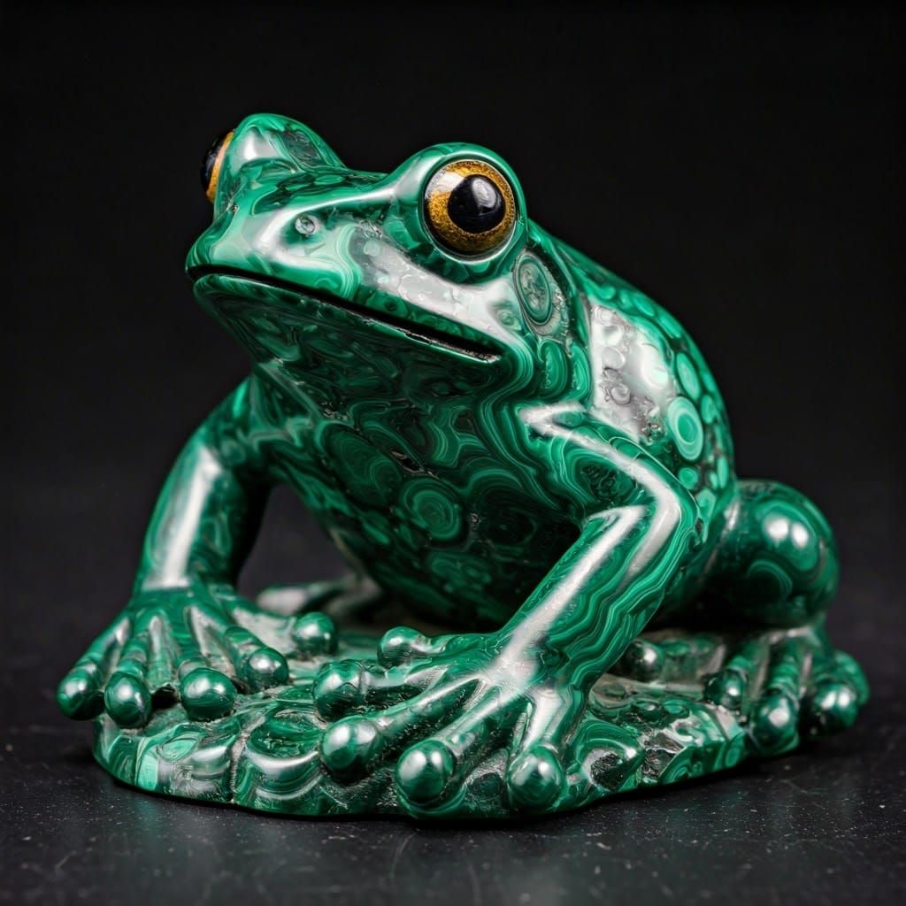 Emerald Green Frog Sculpture in Intricate Malachite Detail