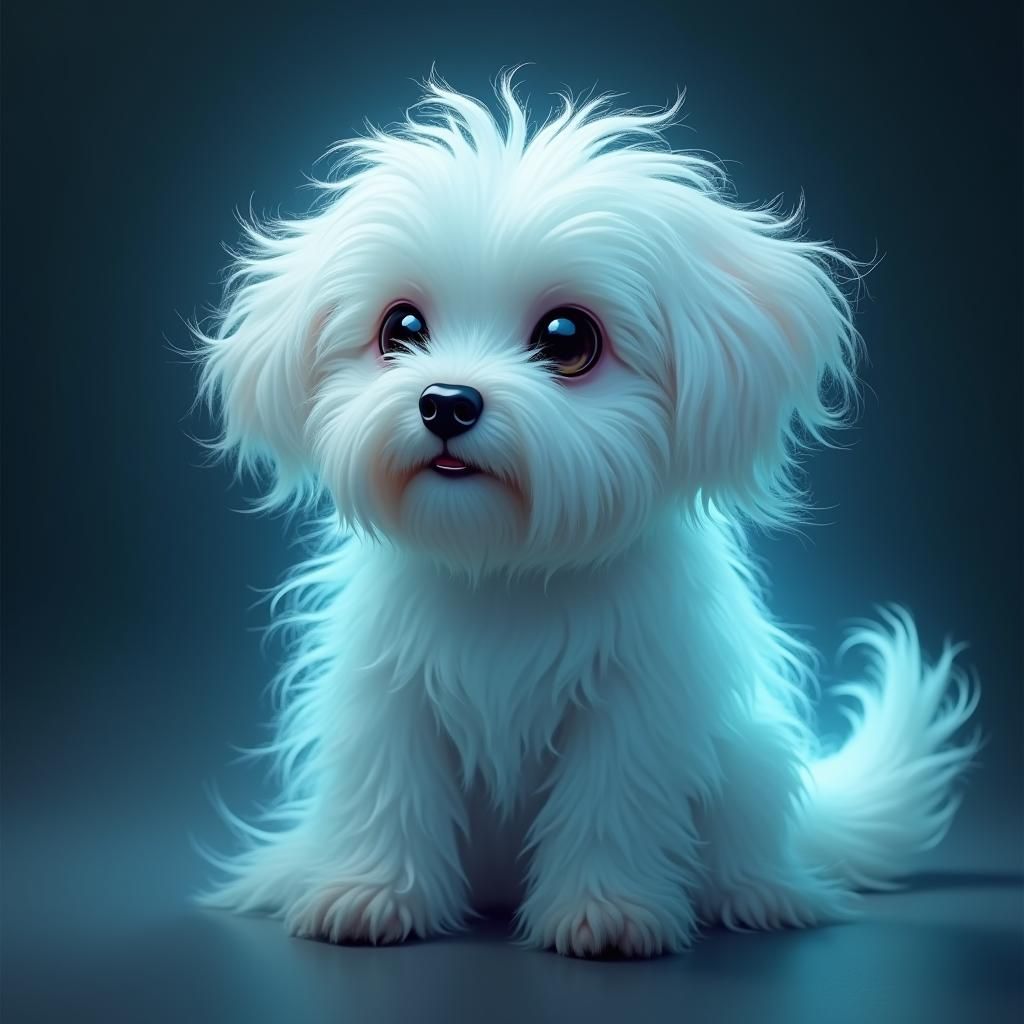 Ethereal Havanese Dog Ghost in Neon-Noir Style