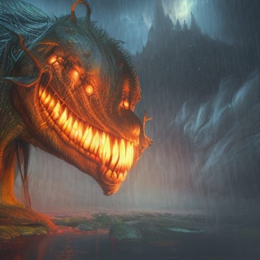 Scary Troll in the Rain: Detailed Matte Painting